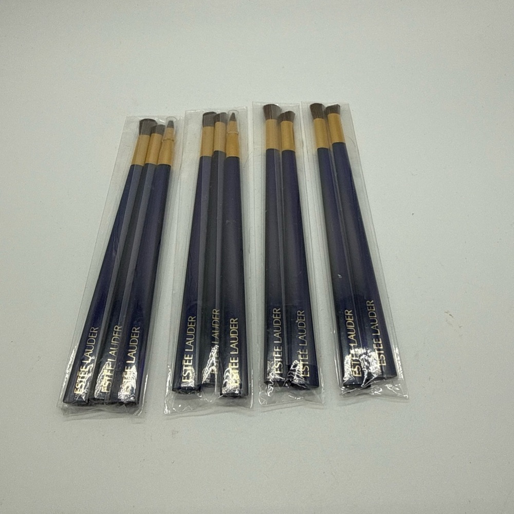 Vintage Lot of 10 Estee Lauder Makeup Eyeshadow Brushes Eyes Blue Gold